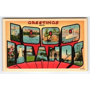 Vintage Greetings from Thousand Islands NY Linen Letter Postcard by Wm. Jubb Co.